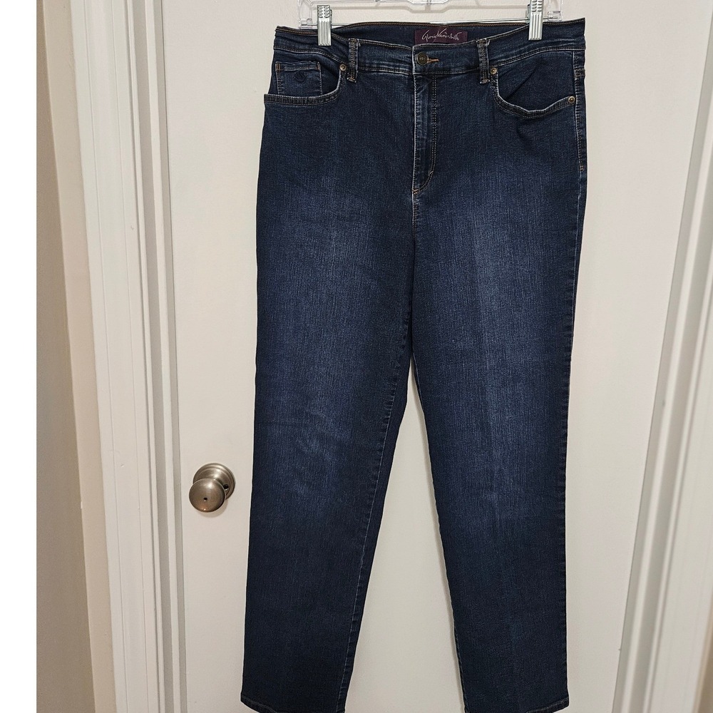 Gloria Vanderbilt Amanda High Rise Embroidered Jeans Dark Wash Blue Size 12
